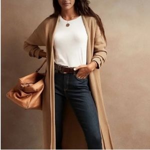 BANANA REPUBLIC Open Front Cardigan Knit Duster Maxi Tan Size M